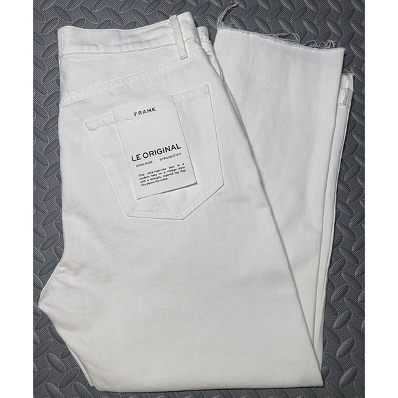 New FRAME Le Original Front-Cuff Cropped WHITE HIGH RISE STRAIGHT Fit Jeans Sz31 - Picture 8 of 12